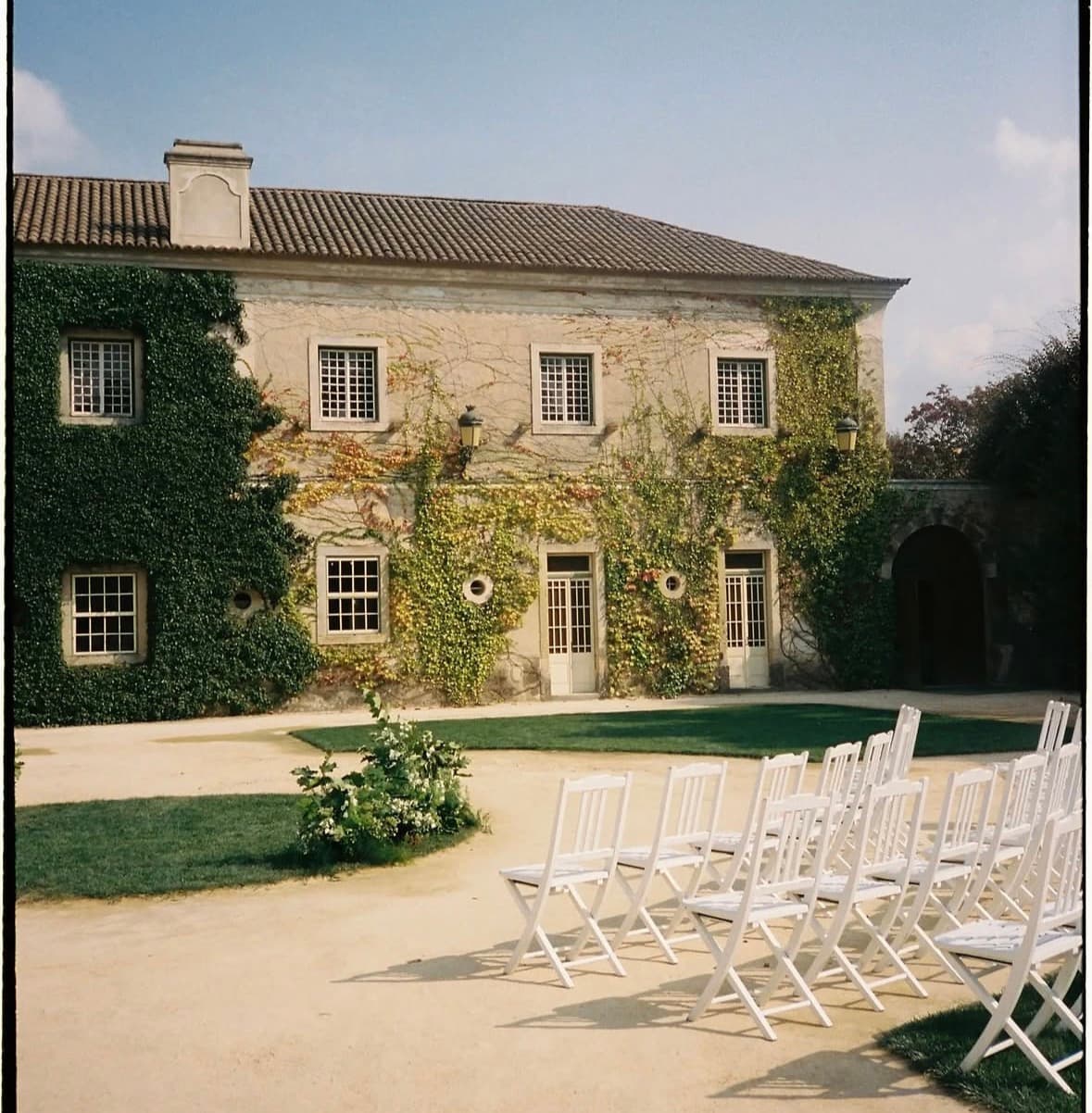 Sunlit grounds at the manor